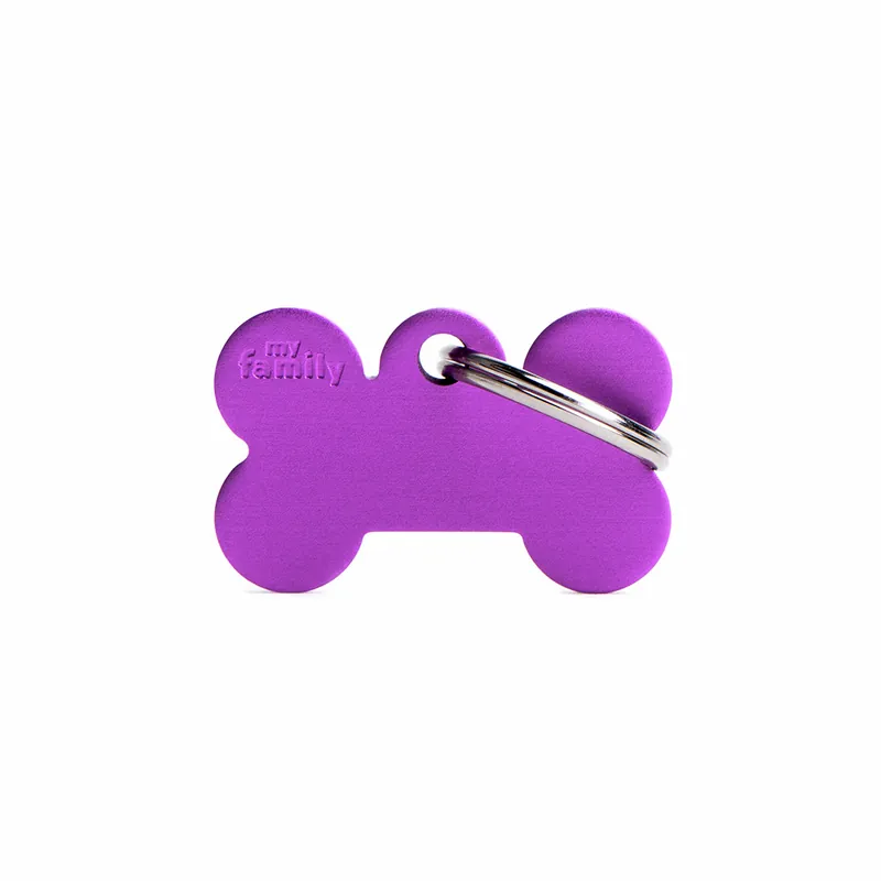 Geprüft MY FAMILY Classic Small Bone Aluminum Tag purple Hundemarke